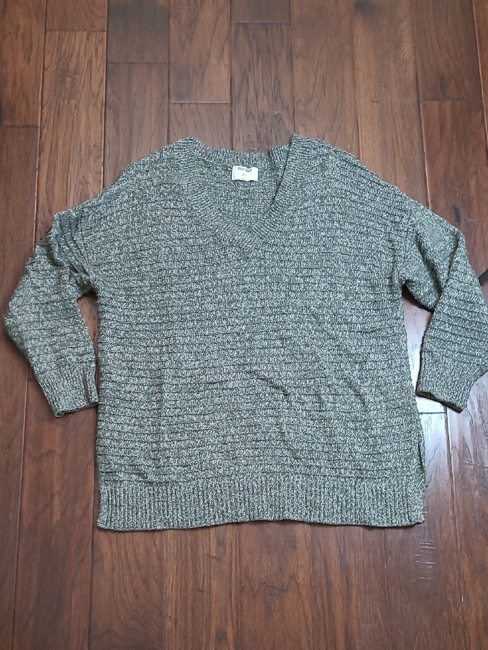 Old Navy Green & White Blend V-Neck Tunic Length Sweater size XL
